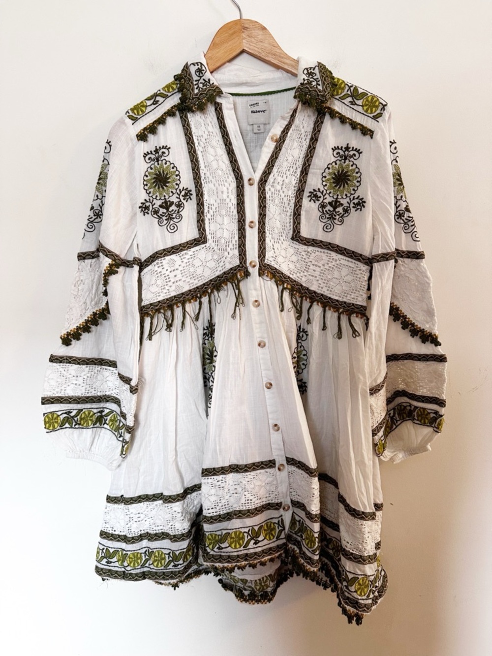 Anthropologie Maeve Long-Sleeve Embroidered Boho Mini Dress - Picture 9 of 11